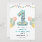 パステルレーシング1歳の誕生日パーティー 招待状 (正面)