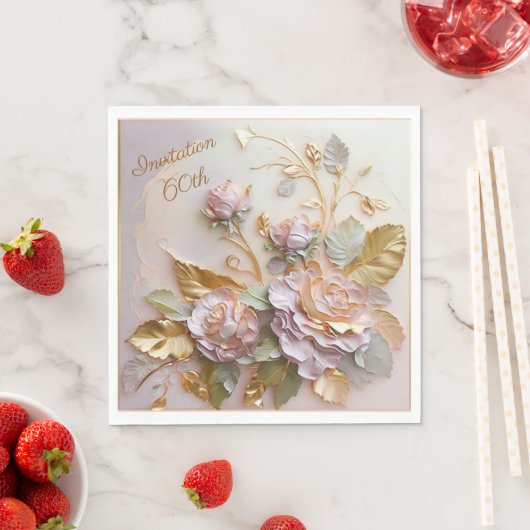 パステルロセゴールドバラ60招待状 スタンダードランチョンナプキン (インサイチュ)