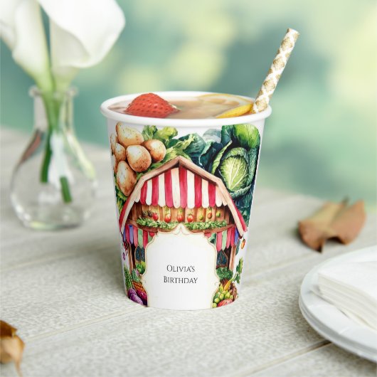パステルローカル成長農家市場誕生日 紙コップ (インサイチュ)