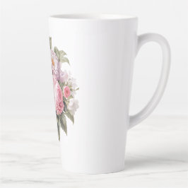 パステルローズと芍薬の水彩フラワー カフェラテマグ