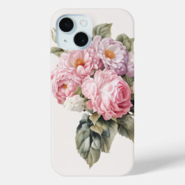 パステルローズと芍薬の水彩フラワーiPhoneケース iPhone 15ケース