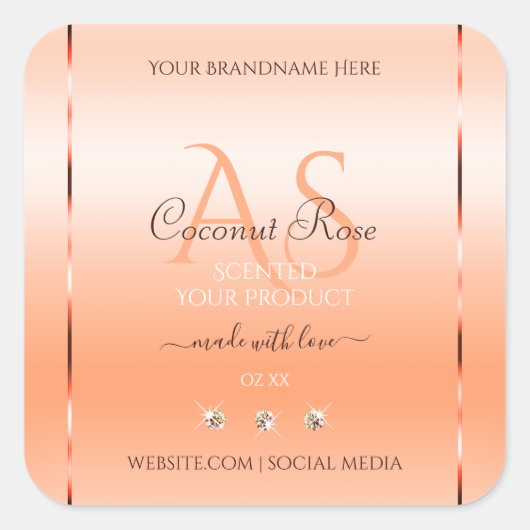 パステルローズ サルモン 商品ラベル ジュエル モノグラム スクエアシール (正面)
