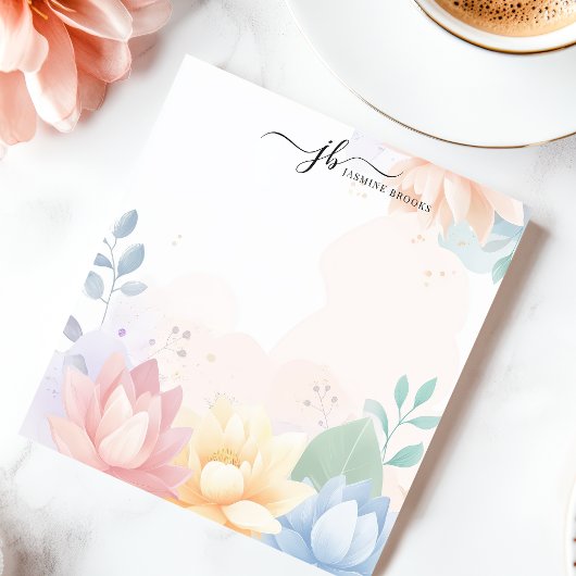 パステルロータスウォーターカラーパーソナライズされたフローラ ノートパッド