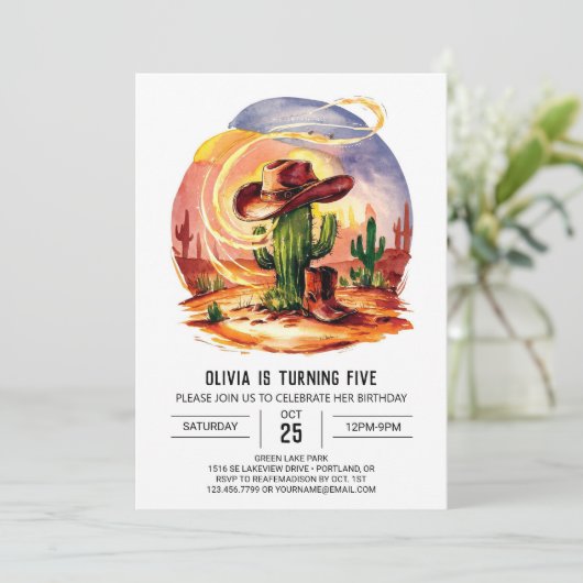 パステルワイルドウエストカウボーイ誕生日 招待状 (スタンド正面)