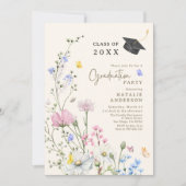 パステルワイルドフラワーアウトドアガーデン卒業パーティー 招待状 (正面)