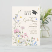 パステルワイルドフラワーアウトドアガーデン卒業パーティー 招待状 (スタンド正面)
