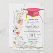 パステルワイルドフラワーガーデンツイン卒業パーティー 招待状 (正面)