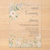 パステルワイルドフラワーガーデンデリケート結婚フローラ アクリル招待状 (正面)