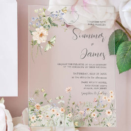 パステルワイルドフラワーガーデンデリケート結婚フローラ アクリル招待状