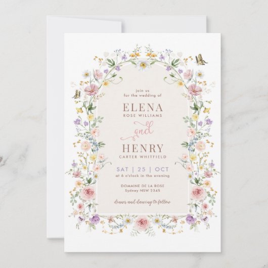 パステルワイルドフラワーガーデンフェアヤタレ結婚ス 招待状 (正面)