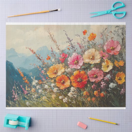 パステルワイルドフラワーズオイルペインティングデクページ 薄葉紙 (クラフト)