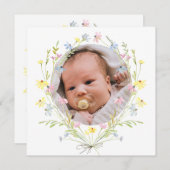 パステルワイルドフラワーズバプテスマサンキューカード 招待状 (正面/裏面)