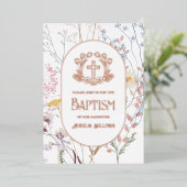 パステルワイルドフラワーズフローラクロスバプテスマ 箔招待状 (立ち正面)