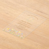 パステルワイルドフラワーズリースバプテスマ アクリル招待状 (レイダウン)