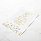 パステルワイルドフラワーズリースバプテスマ 箔招待状 (回転した状態)