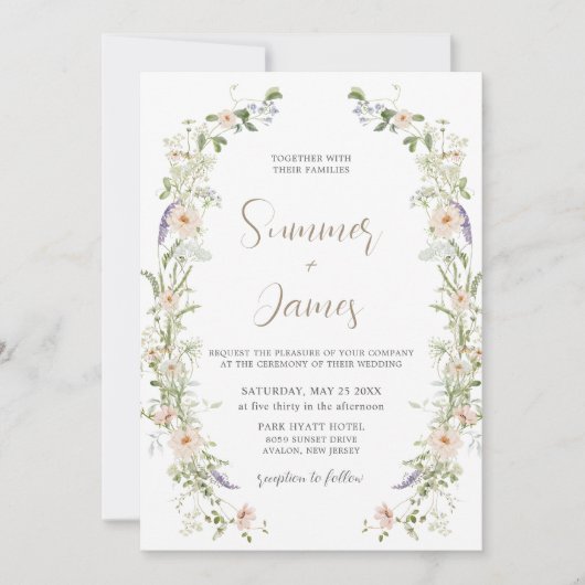 パステルワイルドフラワーデリケートフローラ結婚リース 招待状 (正面)