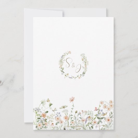 パステルワイルドフラワーデリケートフローラ結婚リース 招待状 (裏面)