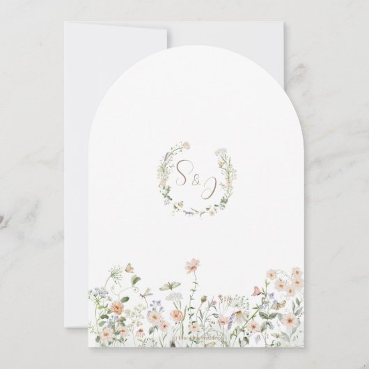 パステルワイルドフラワーデリケート結婚フローラズアーチ 招待状 (裏面)