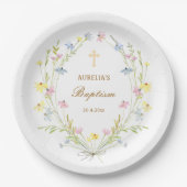 パステルワイルドフラワーバプテスマ ペーパープレート (正面)