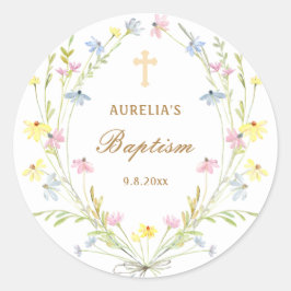 パステルワイルドフラワーバプテスマ ラウンドシール