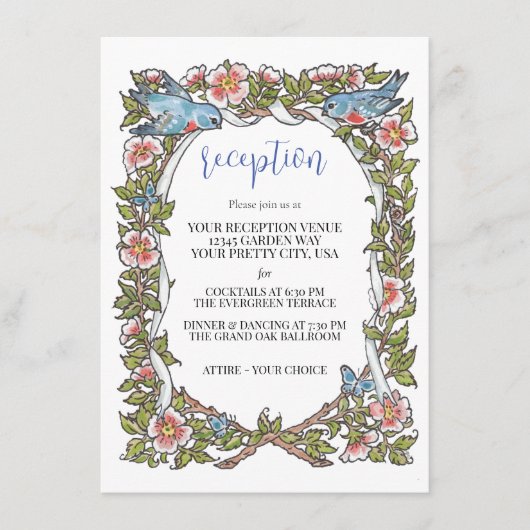 パステルワイルドフラワーバードウ縁どィングレセプション エンクロージャーカード (正面)