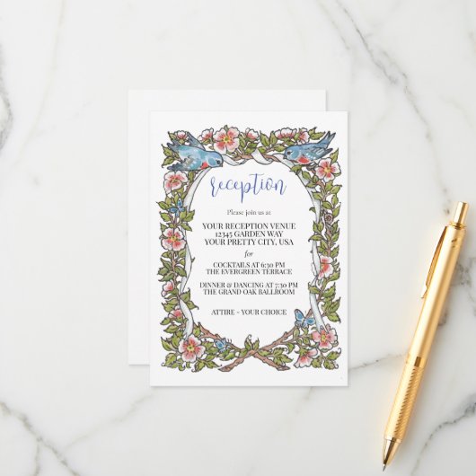 パステルワイルドフラワーバードウ縁どィングレセプション エンクロージャーカード (正面/裏面インサイチュ)