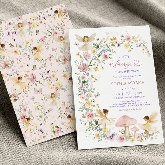 パステルワイルドフラワーフェアリーガーデンガールベビーシャワー 招待状