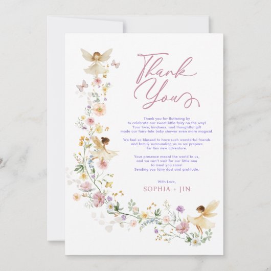 パステルワイルドフラワーフェアリーガーデンベイビーシャワー写真 サンキューカード (裏面)