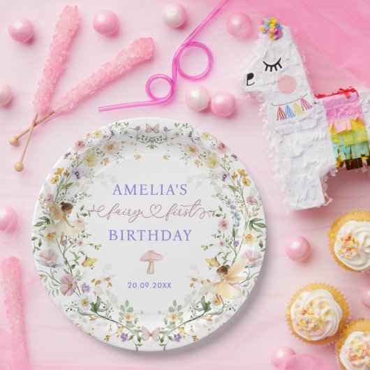 パステルワイルドフラワーフェアリー最初の誕生日パーティー ペーパープレート (パーティー)