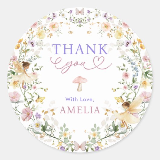 パステルワイルドフラワーフェアリー最初の誕生日パーティー ラウンドシール (正面)