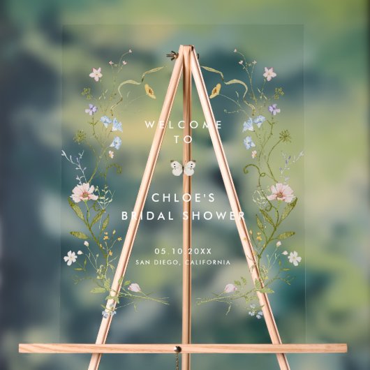パステルワイルドフラワーフレーム気まぐれなブライダルシャワー アクリルサイン (ニュートラル)
