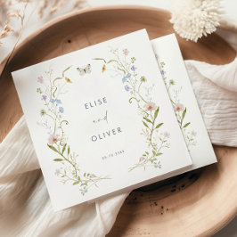 パステルワイルドフラワーフレーム結婚ズ スタンダードカクテルナプキン