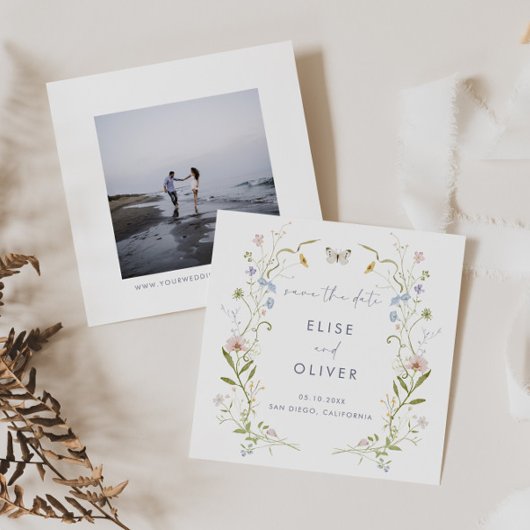 パステルワイルドフラワーフレーム結婚ズ セーブザデート