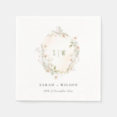 パステルワイルドフラワーフローラモノグラム結婚リース スタンダードカクテルナプキン (正面)