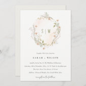 パステルワイルドフラワーフローラリースウェディング招待 サンキューカード (正面/裏面)