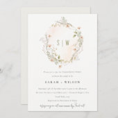 パステルワイルドフラワーフローラリース婚約招待状 サンキューカード (正面/裏面)