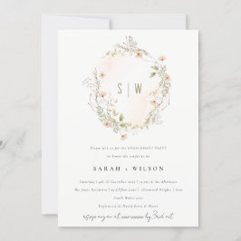 パステルワイルドフラワーフローラリース婚約招待状 サンキューカード