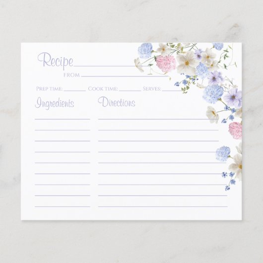 パステルワイルドフラワーブライダルシャワーレシピカード (正面)