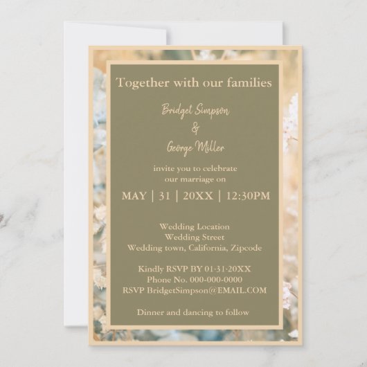 パステルワイルドフラワーメドウ結婚式招待状 (正面)