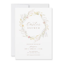 パステルワイルドフラワーリースイースターブランチ招待状