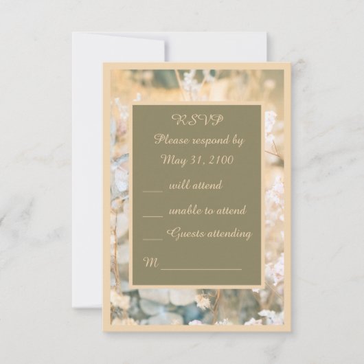 パステルワイルドフラワー結婚の牧草地 出欠カード (正面)