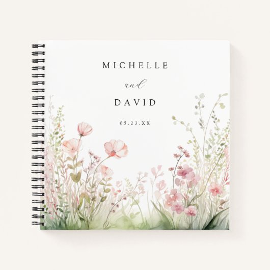 パステルワイルドフラワー結婚ズゲストブック ノートブック (正面)