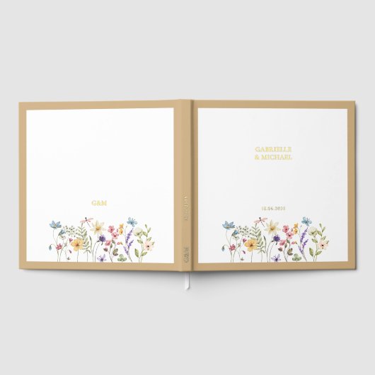 パステルワイルドフラワー結婚ズベージュ縁ど ゲストブック (全面)