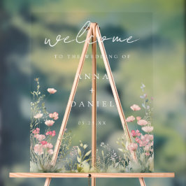 パステルワイルドフラワー結婚ズ アクリルサイン