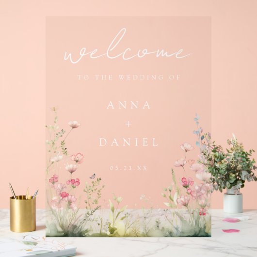 パステルワイルドフラワー結婚ズ アクリルサイン (ウェディング)