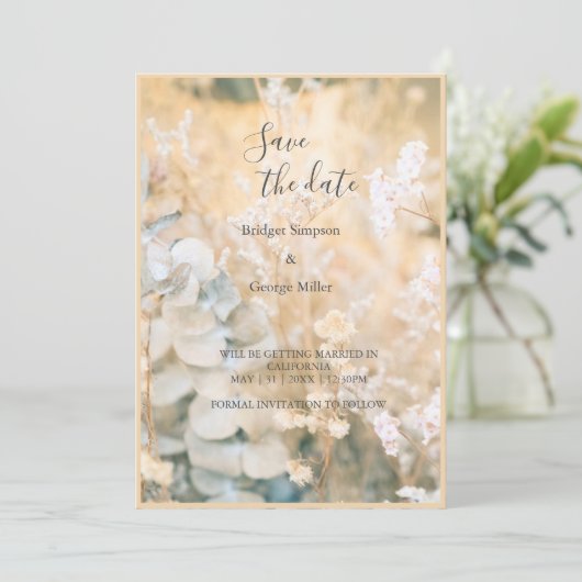 パステルワイルドフラワー結婚メドウの日付の安全 招待状 (スタンド正面)