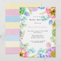 パステルワイルドフラワー花模様ニュートラルベビーシャワー