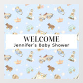 パステルヴィンテージウッドトイズパターンブルーベビーシャワー ウィンドウサイン (シート)