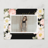 パステルヴィンテージフラワーブラックフォト卒業 ポストカード (正面)