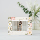 パステルヴィンテージフラワーベージュフォト卒業 ポストカード (スタンド正面)